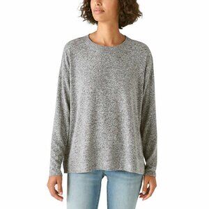 Lucky Brand Women's Heather Gray Casual Crew Neck Top Long Sleeves